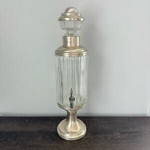 Antique | Absinthe Fountain Dispensing Decanter Ribbed Clear Glass Silver Italy